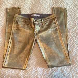 Frankie B. Gold luster skinny jeans
